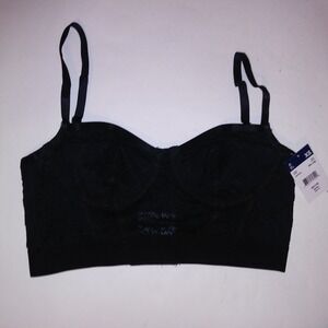 Parade Bra XS Black Unlined Lace Solid Long Line Underwire New